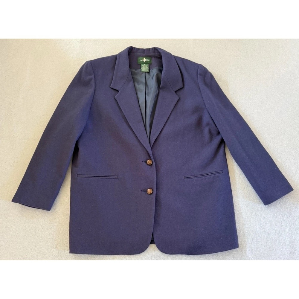 Hunt Club Wool Blazer Navy Blue Sz 16 Equestrian Oversize Preppy Career Jacket